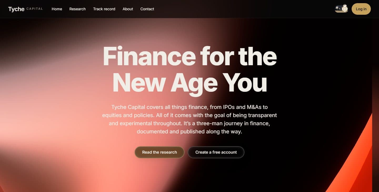 The Tyche Capital website, which reads: finance for the new age you.